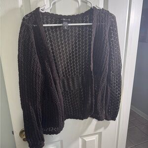 Sparkles!  Size Medium New York & Company Dark Brown Open Knit Cardigan